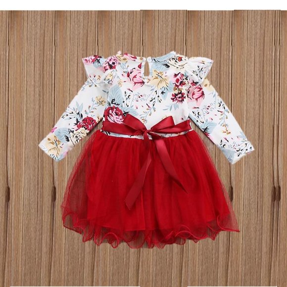 Burgundy Fall Long Sleeve Thanksgiving Dress Girl Outfit Clothes Dress - Picture 5 of 11